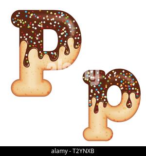 Verlockende Typografie. Font Design. Vereisung schreiben. Süße 3D-donut Buchstabe P glasiert mit Schokolade und Süßigkeiten. Vektor Stock Vektor