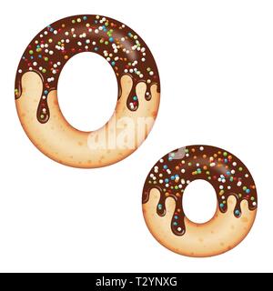 Verlockende Typografie. Font Design. Vereisung schreiben. Süße 3D-donut Buchstabe O glasiert mit Schokolade und Süßigkeiten. Vektor Stock Vektor