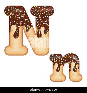Verlockende Typografie. Font Design. Vereisung schreiben. Süße 3D-donut Buchstabe N glasiert mit Schokolade und Süßigkeiten. Vektor Stock Vektor