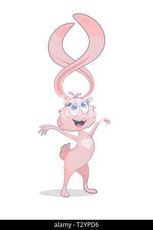 Cartoon niedliche Hase mit langen Ohren in der Form der Zahl Acht. Es steht mit gespreizten Armen an den Seiten. Es ist auf einem weißen isoliert Stock Vektor