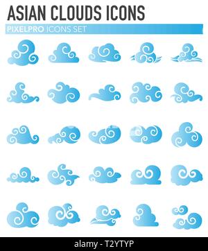 Asiatische wolken Symbole Blau auf weißem Hintergrund für Grafik- und Webdesign. Einfachen Vektor unterzeichnen. Internet Konzept Symbol für Website Taste oder Mobile Stock Vektor