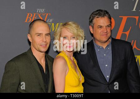 NEW YORK, NY - 04 April: Sam Rockwell, Anne Heche und Robin Bissell teilnehmen" Die besten Feinde" New York Premiere bei AMC Loews Lincoln Square auf Apri Stockfoto