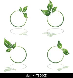 Eco-Logoschriftzug, treibt und Kreis Vector Illustration für Web und Print Stock Vektor