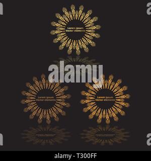 Weizen, Hafer oder Gerste drei Vektor Logos set Golden auf schwarzem Hintergrund. Eco natürlicher Inhaltsstoff Element, gesunde Ernährung oder Landwirtschaft, Brea Stock Vektor