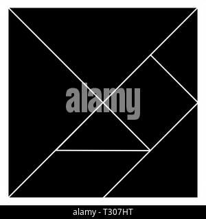 Schwarz Tangram Stücke Abbildung auf weißem Hintergrund Stock Vektor