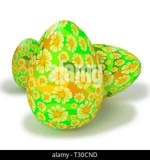 Grün lackiert Eier schön gemalten Blumen Stockfoto
