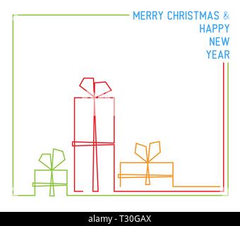Vektor Weihnachten - Weihnachtsgeschenke, Geschenkboxen - einfache durchgehende Linie zeichnen Stock Vektor