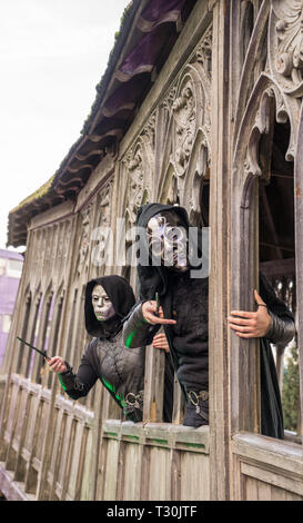 Warner Bros. Studio Tour" die Herstellung von Harry Potter', Todesser auf dem hölzernen "Abgedeckt", Brücke, London, UK Stockfoto