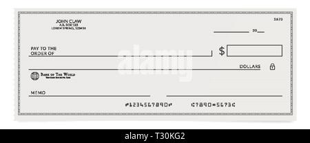 Abgerissene leere Bank prüfen. Persönlicher Schreibtisch prüfen Vorlage mit leeren Feld zu füllen Stock Vektor