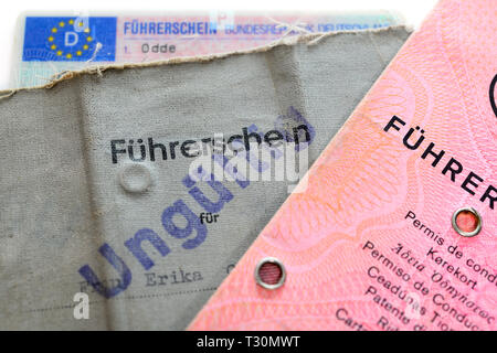 Alte und aktuelle deutsche Führerscheine, Alte und aktuelle deutsche Führerscheine Stockfoto