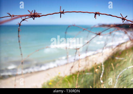 Utah Beach, Frankreich. 03 Aug, 2018. Blick auf die Pointe du Hoc in der Normandie. | Verwendung der weltweiten Kredit: dpa/Alamy leben Nachrichten Stockfoto