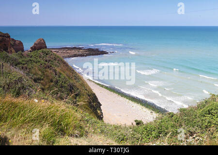 Utah Beach, Frankreich. 03 Aug, 2018. Blick auf die Pointe du Hoc in der Normandie. | Verwendung der weltweiten Kredit: dpa/Alamy leben Nachrichten Stockfoto