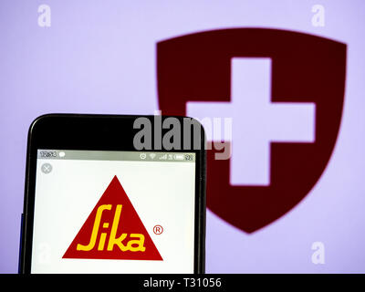 In der Ukraine. 5 Apr, 2019. In diesem Foto ist eine Abbildung der Sika AG Logo gesehen auf einem Smartphone angezeigt. Quelle: Igor Golovniov/SOPA Images/ZUMA Draht/Alamy leben Nachrichten Stockfoto