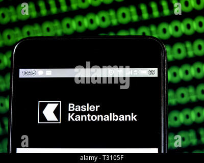 In der Ukraine. 5 Apr, 2019. In diesem Foto Illustration ein Basler Kantonalbank logo gesehen auf einem Smartphone angezeigt. Quelle: Igor Golovniov/SOPA Images/ZUMA Draht/Alamy leben Nachrichten Stockfoto