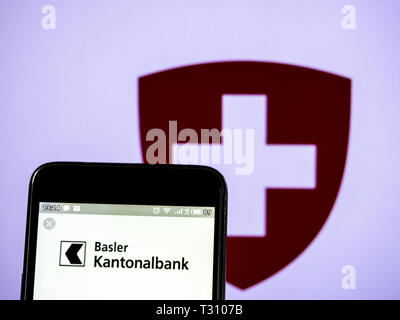 In der Ukraine. 5 Apr, 2019. In diesem Foto Illustration ein Basler Kantonalbank logo gesehen auf einem Smartphone angezeigt. Quelle: Igor Golovniov/SOPA Images/ZUMA Draht/Alamy leben Nachrichten Stockfoto