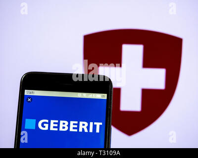 In der Ukraine. 5 Apr, 2019. In diesem Foto ist eine Abbildung der Geberit AG Logo gesehen auf einem Smartphone angezeigt. Quelle: Igor Golovniov/SOPA Images/ZUMA Draht/Alamy leben Nachrichten Stockfoto
