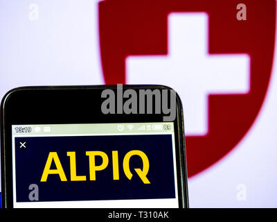 In der Ukraine. 5 Apr, 2019. In diesem Foto ist eine Abbildung von Alpiq Holding logo gesehen auf einem Smartphone angezeigt. Quelle: Igor Golovniov/SOPA Images/ZUMA Draht/Alamy leben Nachrichten Stockfoto