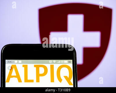 In der Ukraine. 5 Apr, 2019. In diesem Foto ist eine Abbildung von Alpiq Holding logo gesehen auf einem Smartphone angezeigt. Quelle: Igor Golovniov/SOPA Images/ZUMA Draht/Alamy leben Nachrichten Stockfoto