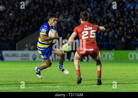 Warrington, Großbritannien. 05 Apr, 2019. 5. April 2019, Halliwell Jones Stadium, Warrington, England; Betfred Super League, Runde 9, Warrington Wolves vs London Broncos; Lama Tasi von Warrington Wolves Credit: Richard Long/News Bilder Credit: Aktuelles Bilder/Alamy leben Nachrichten Stockfoto