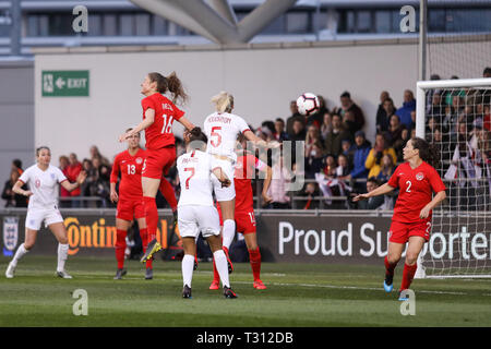 Manchester, Großbritannien. 30 Mär, 2019. MANCHESTER, England 5. April während der internationalen Freundschaftsspiel zwischen England Frauen und Kanada Frauen an der Akademie Stadion, Manchester am Freitag, den 5. April 2019. (Credit: Tim Markland | MI Nachrichten) Credit: MI Nachrichten & Sport/Alamy leben Nachrichten Stockfoto