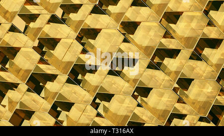 Gelbe abstrakten Kuben bilden einen Hintergrund. Sich wiederholende Muster. 3D-Darstellung. Stockfoto