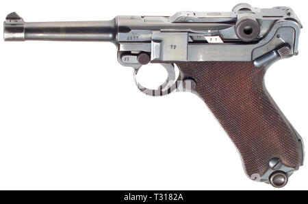 Handfeuerwaffen, Pistolen, Luger Parabellum Pistole 08, hergestellt von Mauser, Kaliber 9 mm Editorial-Use - Nur Stockfoto