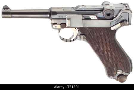 Handfeuerwaffen, Pistolen, Luger Parabellum Pistole 08, hergestellt von Mauser, Kaliber 9 mm Editorial-Use - Nur Stockfoto