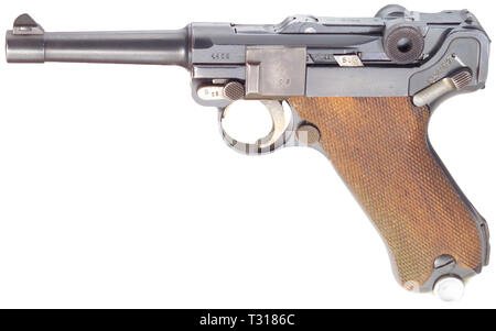 Handfeuerwaffen, Pistolen, Luger Parabellum Pistole 08, hergestellt von Mauser, Kaliber 9 mm Editorial-Use - Nur Stockfoto