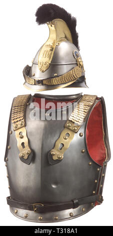 Schutzkleidung, Helme, Bayerische Helm Modell 1842 anf Cuirass für Soldaten der Kürassiere, Additional-Rights - Clearance-Info - Not-Available Stockfoto