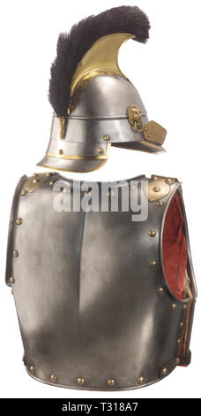 Schutzkleidung, Helme, Bayerische Helm Modell 1842 anf Cuirass für Soldaten der Kürassiere, Additional-Rights - Clearance-Info - Not-Available Stockfoto