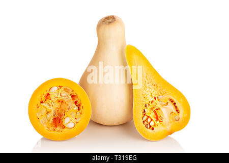 Frische Butternut Squash auf einem weißen Hintergrund. Cucurbita moschata Stockfoto