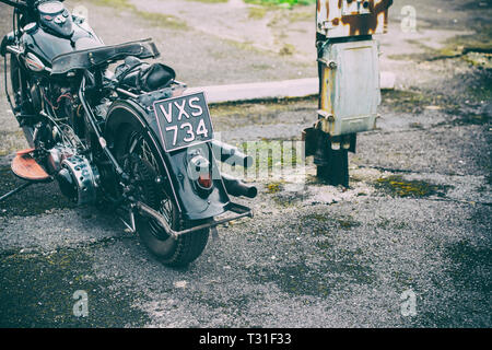 1946 Vintage Harley Davidson knucklehead Motorrad. Heritage Center in Bicester, Oxfordshire, England Stockfoto