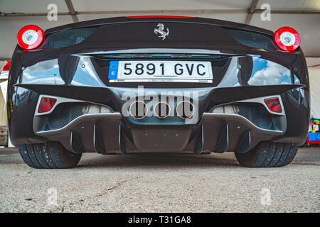 Valencia,Spain - March 30, 2019: Rear view Ferrari 488. Close up. Luxury sport car. Stockfoto