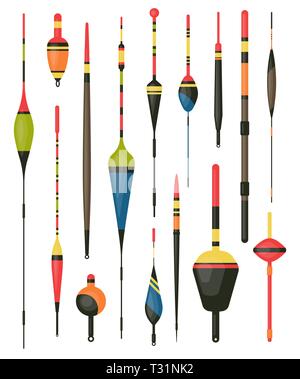 Eingestellt von isolierten bobber oder Fisch Haken, angehen, Schwimmstellung Stock Vektor