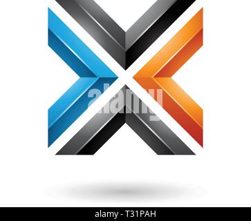 Vector Abbildung: Blau Schwarz und Orange Quadratisch Buchstabe X isoliert auf weißem Hintergrund Stock Vektor