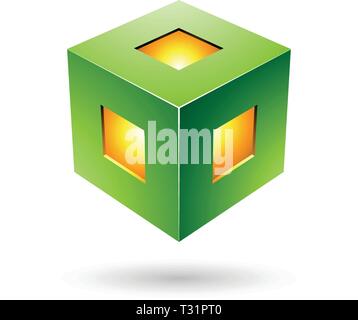 Vector Illustration von Green Bold Laterne Cube isoliert auf weißem Hintergrund Stock Vektor