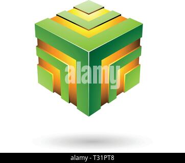 Vector Illustration von Green Bold gestreiften Cube isoliert auf weißem Hintergrund Stock Vektor