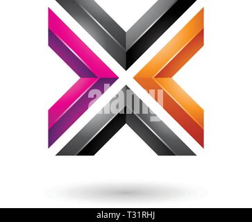Vector Illustration von Orange Magenta und Schwarz Quadratisch Buchstabe X isoliert auf weißem Hintergrund Stock Vektor