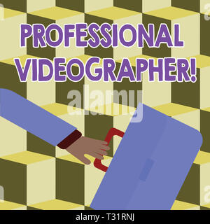 Konzeptionelle Handschrift zeigt professionelle Videofilmer. Konzept Bedeutung demonstrieren, macht Video Filme als bezahlte Arbeit hetzenden Geschäftsmann beeinflusst Stockfoto