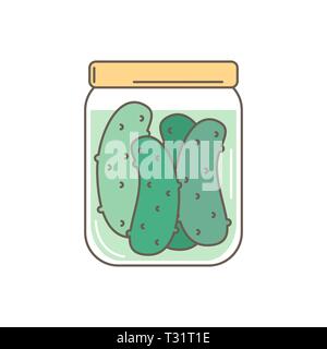 Cute pickle Jar mit Gurken Vector Illustration auf weißem Hintergrund Stock Vektor