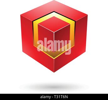 Vector Illustration der Roten Bold Cube mit glühenden Kern isoliert auf weißem Hintergrund Stock Vektor