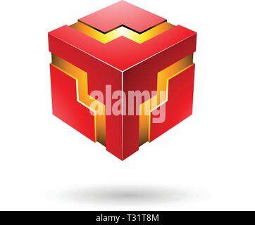 Vector Illustration der Roten Bold Zickzack Cube isoliert auf weißem Hintergrund Stock Vektor