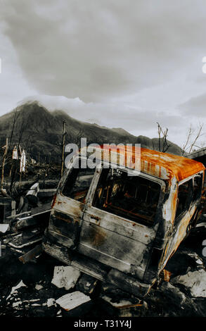 Dies ist bei der merapi Volcano Eruption auf 2010, in jogjakarta Indonesien Stockfoto