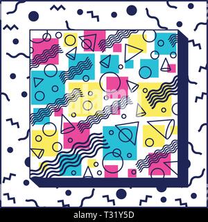 Geometrische Figuren Farben ninetys Muster quadratischen Rahmen Stock Vektor