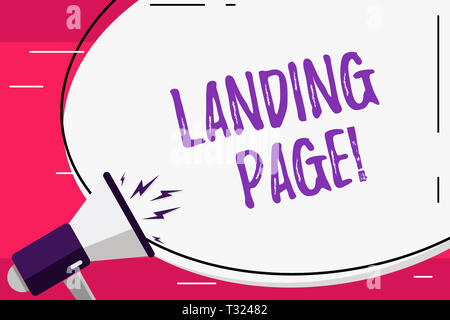 Wort schreiben Text Landing Page. Business Foto präsentation web, die als Einstiegspunkt für bestimmte Website leeren weißen riesigen ovalen Aufkleber serviert ein Stockfoto