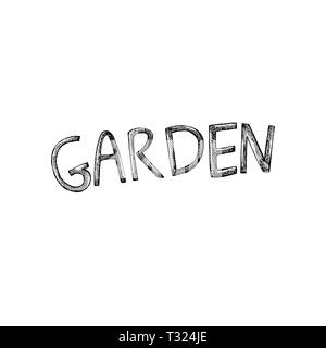 Wort - Garten. Grafische Darstellung des Thema Garten. Auf weissem Hintergrund Stockfoto