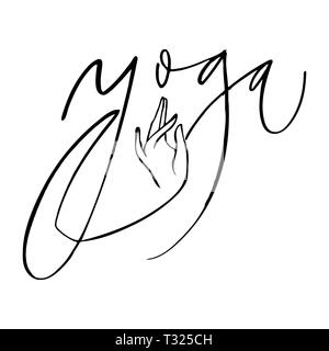 Hand Schriftzug Yoga logo Buchstaben. Auf Grußkarten, Papier und Textilien bedruckt werden. Stockfoto