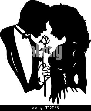 Prom Paar mit Rose Vector Illustration Stock Vektor