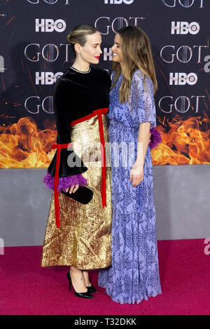 NEW YORK, NEW YORK APRIL 03: Sarah Paulson und Amanda Peet sorgt sich HBO' Spiel der Throne' letzte Saison Premiere in der Radio City Music Hall am April 03, 2019 in Stockfoto