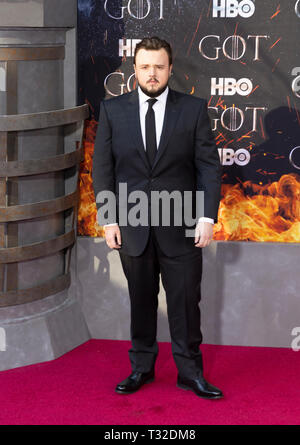 NEW YORK, NEW YORK APRIL 03: John Bradley West besucht HBO' Spiel der Throne' letzte Saison Premiere in der Radio City Music Hall am April 03, 2019 in New York Ci Stockfoto